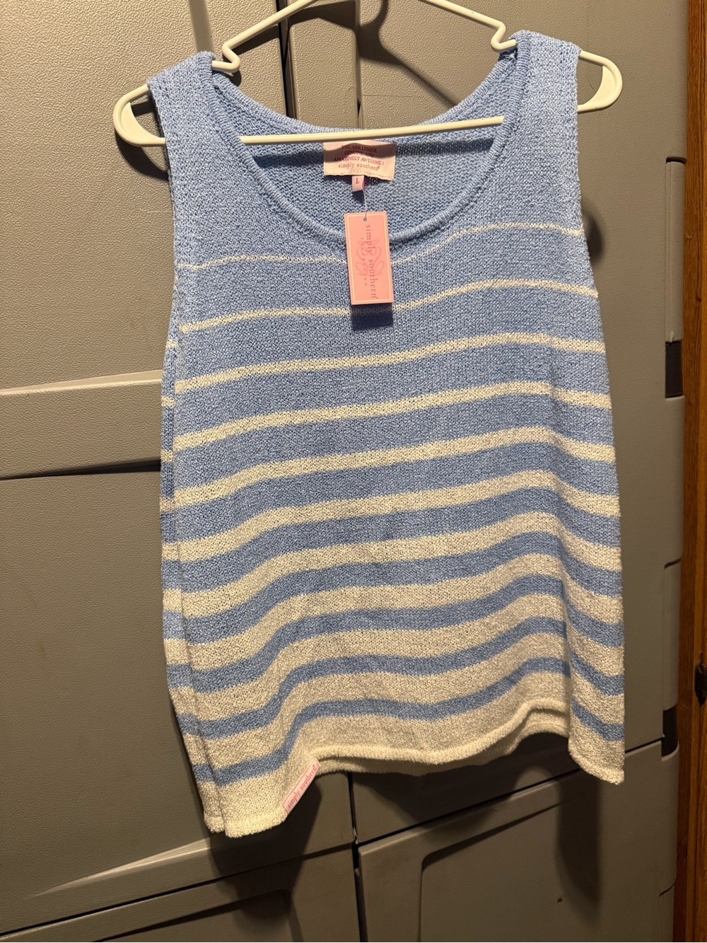 Simply Southern Light Blue & White Striped Tank Top